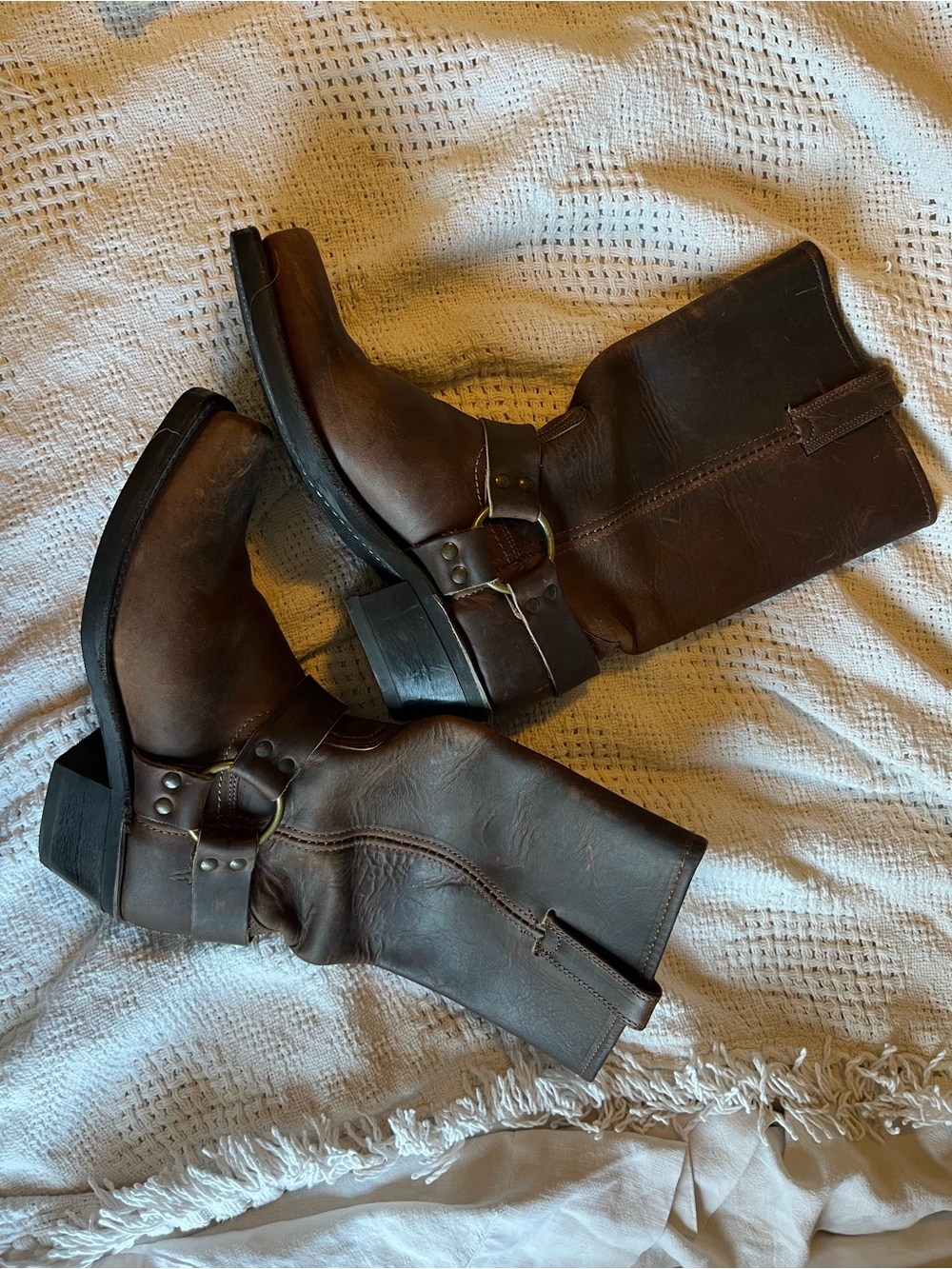 Frye Brown Leather Harness Heeled Boots - Picture 4 of 10